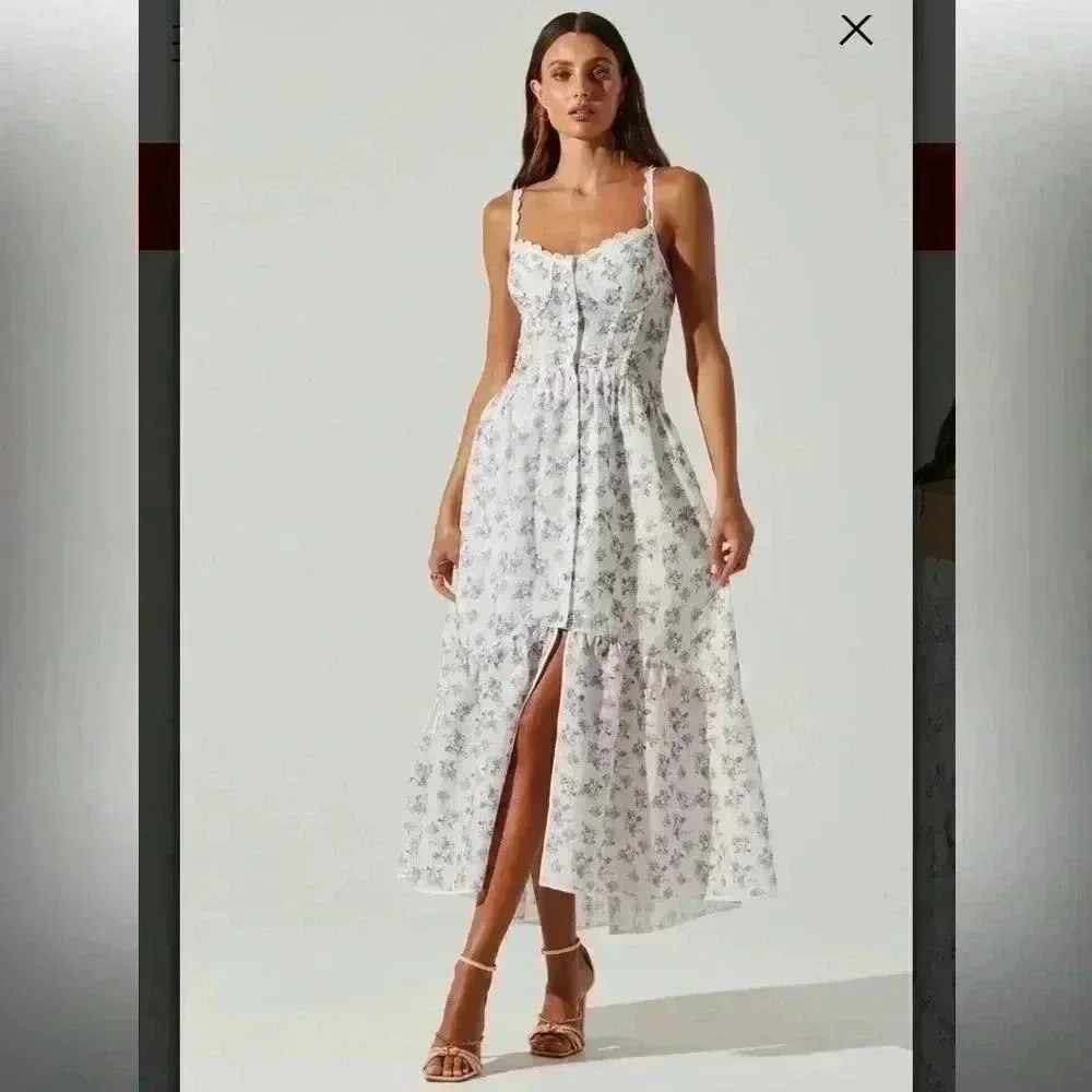 NWT ASTR the label Yamila Floral Cotton Blend Eyelet Midi Sundress